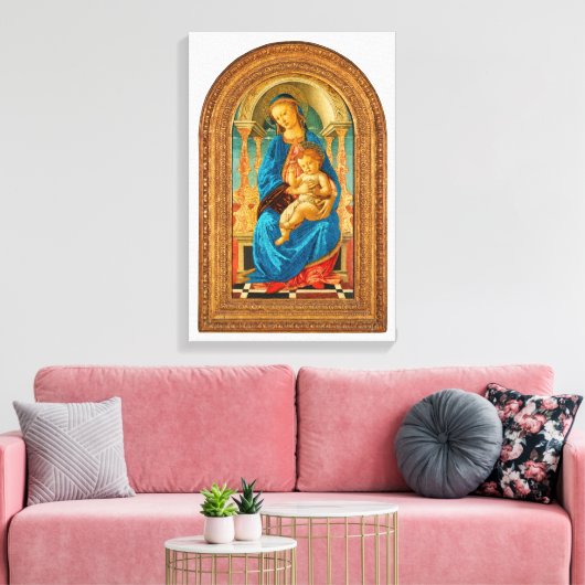 Botticelli (1445-1510) Madonna en kind op de troon Canvas Afdruk (Insitu (Woonkamer))