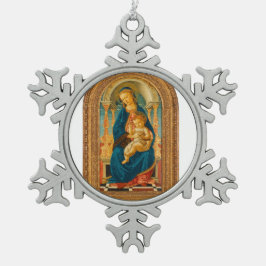 Botticelli (1445-1510) Madonna en kind op de troon Tin Sneeuwvlok Ornament