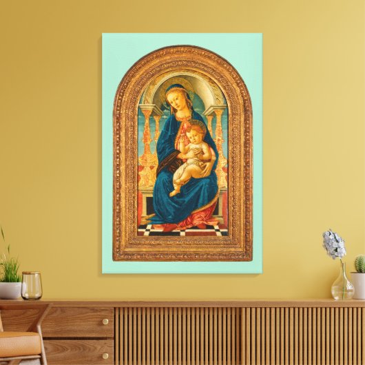 Botticelli (1445-1510) Madonna & Kind op Troon Canvas Afdruk (Insitu (Woonkamer))