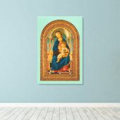 Botticelli (1445-1510) Madonna & Kind op Troon Canvas Afdruk (Insitu (Houten vloer))