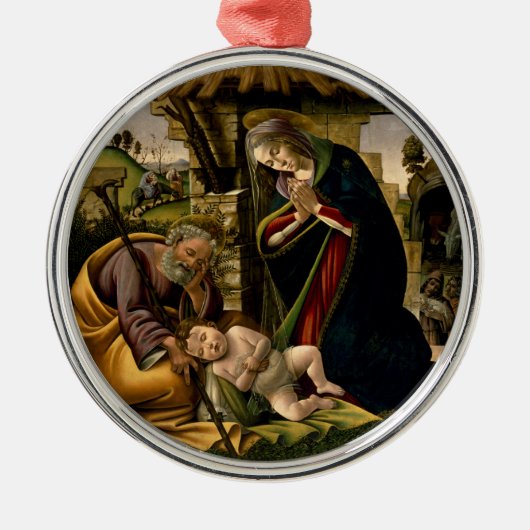 Botticelli ~ De aanbidding van het Christuskind ~ Metalen Ornament (Voorkant)