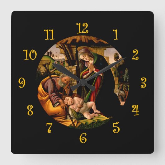 Botticelli ~ De aanbidding van het Christuskind ~ Vierkante Klok (Voorkant)