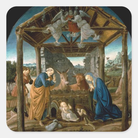 Botticelli - De Nativiteit, beroemd schilderij, Vierkante Sticker (Voorkant)