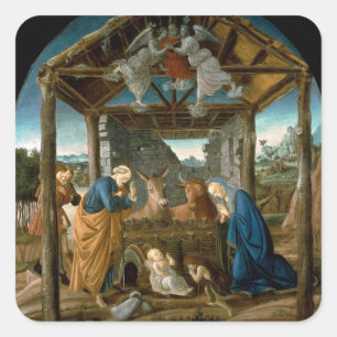 Botticelli - De Nativiteit, beroemd schilderij, Vierkante Sticker