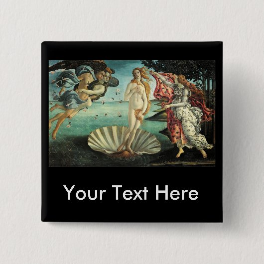 Botticelli - geboorte van Venus Vierkante Button 5,1 Cm (Voorkant)