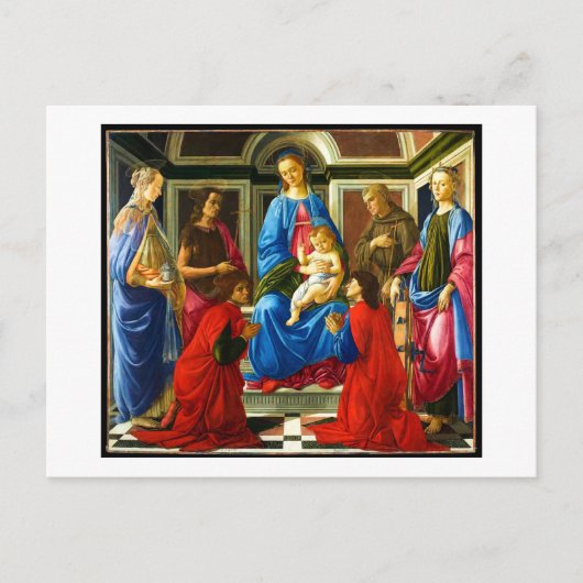 Botticelli Madonna en kind met 6 heiligen 1470 Feestdagenkaart (Voorkant)