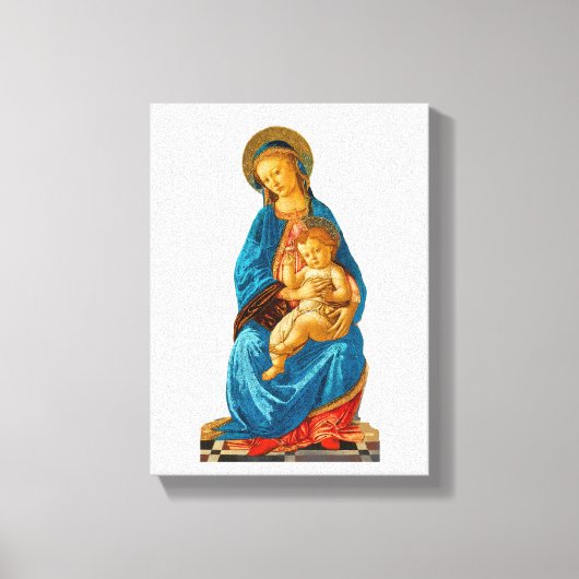 Botticelli Madonna en kind op de troon Canvas Afdruk (Voorkant)