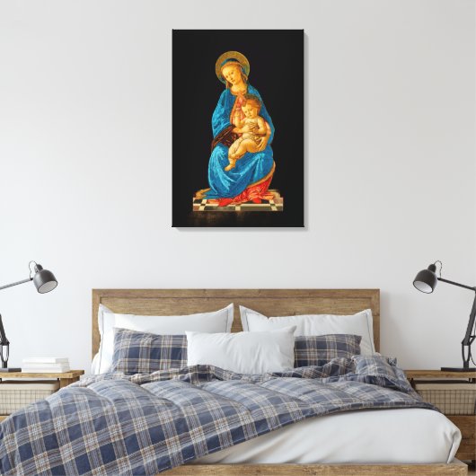 Botticelli Madonna en kind op de troon Canvas Afdruk (Insitu (Slaapkamer))