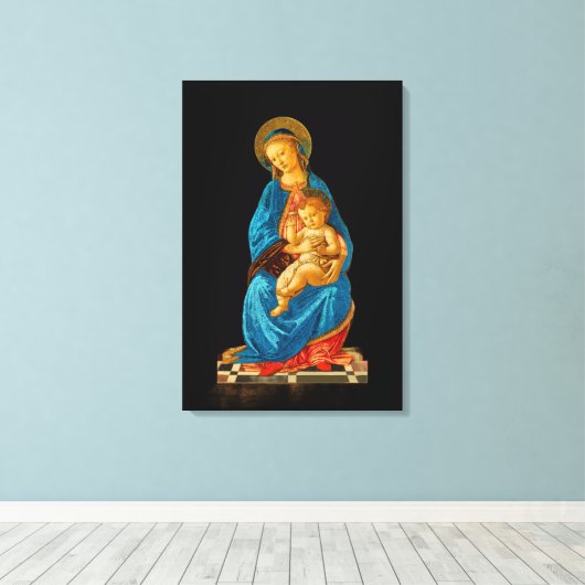 Botticelli Madonna en kind op de troon Canvas Afdruk (Insitu (Houten vloer))