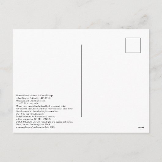 Botticelli Madonna en kind op de troon Feestdagenkaart (Achterkant)