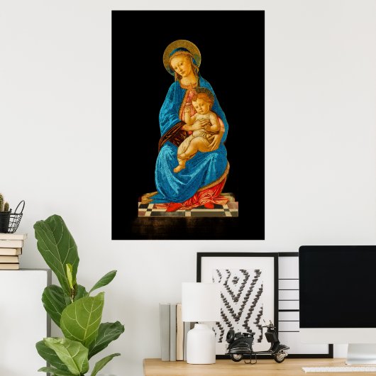 Botticelli Madonna en kind op de troon Poster (Thuiskantoor)