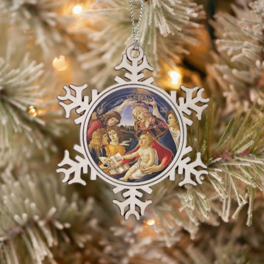 Botticelli Madonna en kind Tin Sneeuwvlok Ornament (Boom)
