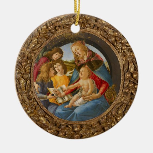 Botticelli Madonna Magnificat Kind 3 Engelen Boek Keramisch Ornament (Voorkant)