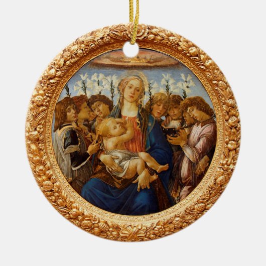 Botticelli Madonna with Child 8 Angels and Lilies Keramisch Ornament (Voorkant)