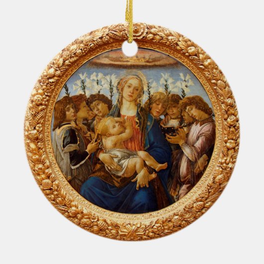 Botticelli Madonna with Child 8 Angels and Lilies Keramisch Ornament (Achterkant)