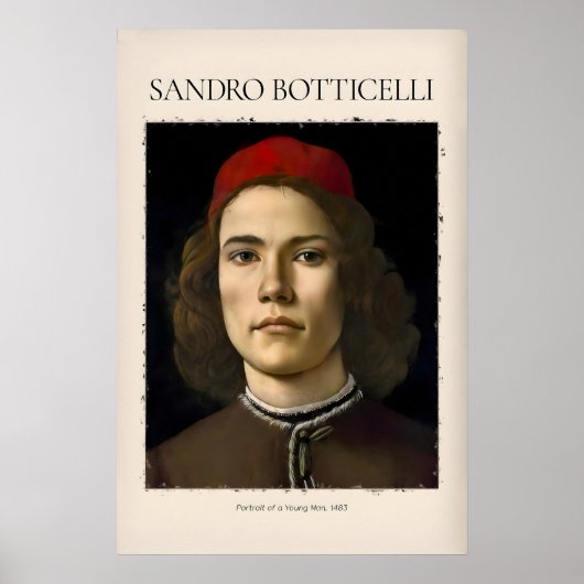 Botticelli Portret Jonge Man Rode Hoed 1483 Kunst Poster (Voorkant)