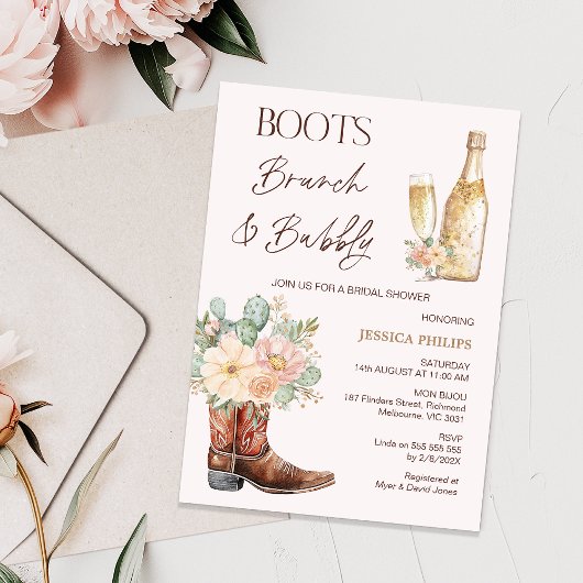 Bottle Blush Boots Brunch Bubbly Vrijgezellenfeest Kaart