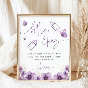 Bottle Chug Beer Paarse Vlinder Baby shower Spel Poster