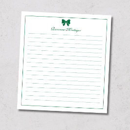Bottle Green Bow Border Custom Name Lined Notitieblok