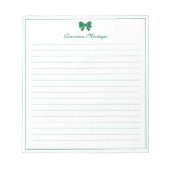 Bottle Green Bow Border Custom Name Lined Notitieblok (Voorkant)