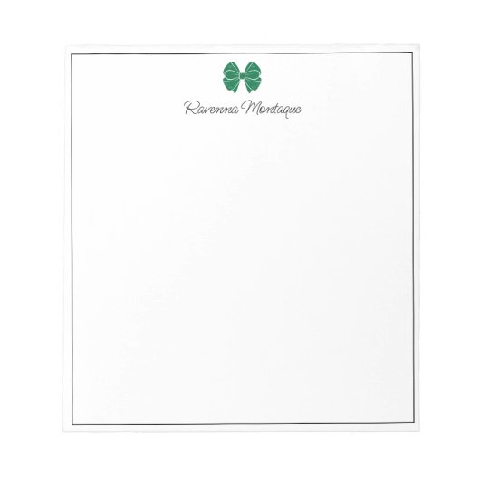 Bottle Green Bow Border Script Custom Name Script Notitieblok (Voorkant)
