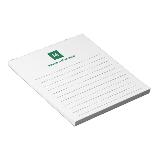 Bottle Green Modern Lined Chic Trendy Monogram Notitieblok (Schuin)