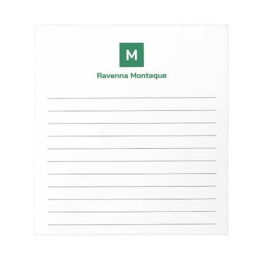 Bottle Green Modern Lined Chic Trendy Monogram  Notitieblok (Voorkant)
