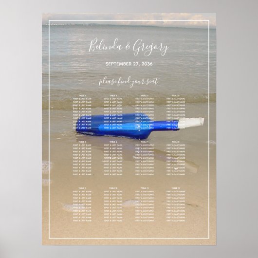 Bottle on Beach Sand Wedding Sezing Chart Poster (Voorkant)