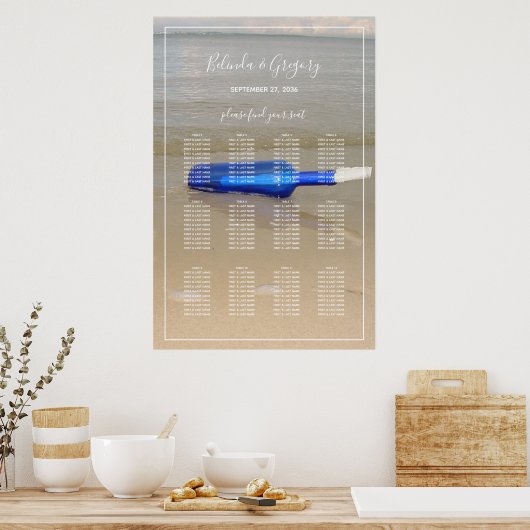 Bottle on Beach Sand Wedding Sezing Chart Poster (Keuken)