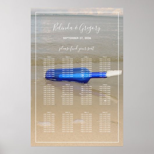 Bottle on Beach Sand Wedding Sezing Chart Poster (Voorkant)