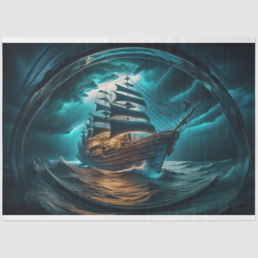 Bottle to sea ocean ship capsize v5 Tissue paper Tissuepapier (Voorkant)