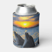 Bottlenose dolfijnen, zonsondergang oceaan scene. blikjeskoeler (Blikje Voorkant)