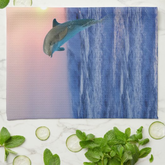 Bottlenose Dolphin op Sunrise Theedoek (Gevouwen)