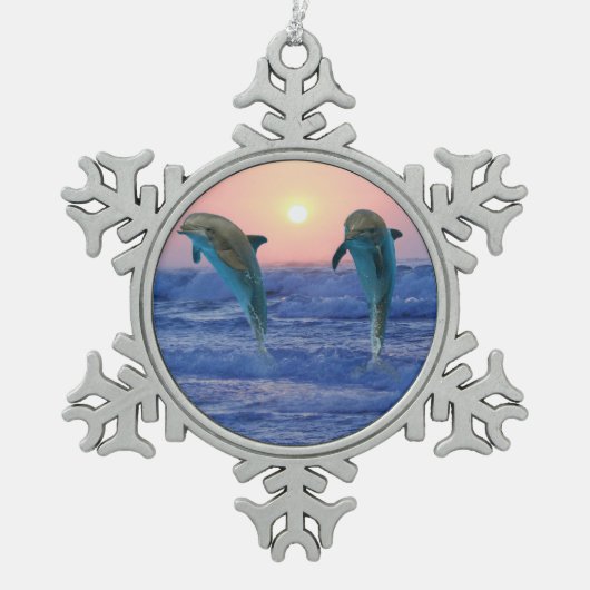 Bottlenose Dolphin op Sunrise Tin Sneeuwvlok Ornament (Voorkant)