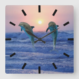Bottlenose Dolphin op Sunrise Vierkante Klok