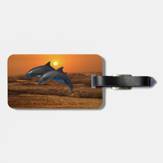Bottlenose Dolphin op Sunset Bagagelabel (Achterkant horizontaal)