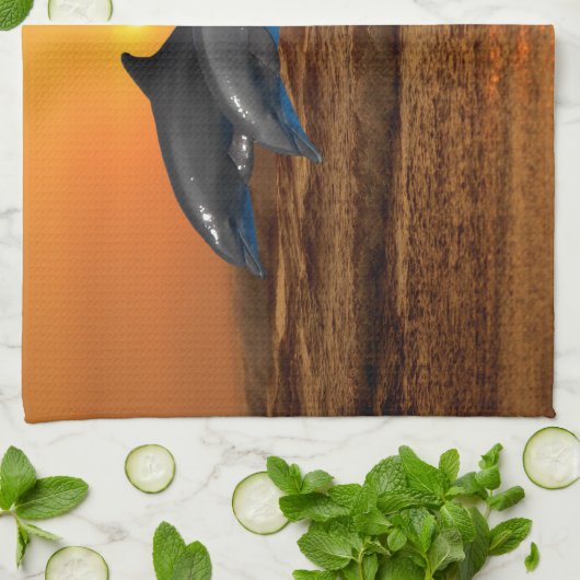 Bottlenose Dolphin op Sunset Theedoek (Gevouwen)