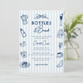 Bottles and Brunch Doodle Baby Shower Blue Striped Kaart (Staand voorkant)