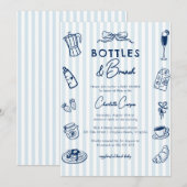 Bottles and Brunch Doodle Baby Shower Blue Striped Kaart (Voorkant / Achterkant)