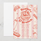 Bottles & Brunch Doodle Pink Girl Baby Shower Kaart (Voorkant / Achterkant)