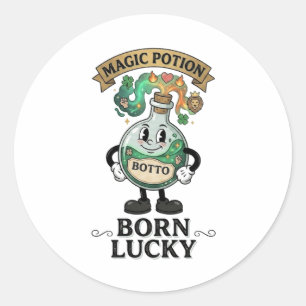 Botto Born Lucky Magische Drank Retro Cartoon Masc Ronde Sticker