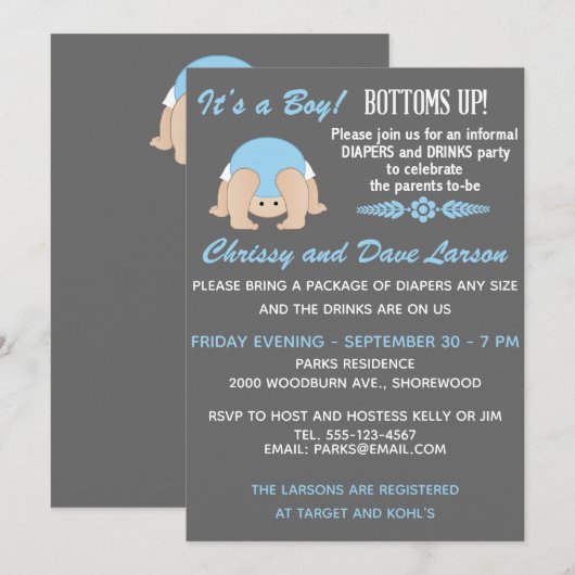 Bottomaten omhoog Uitnodiging van het Baby shower (Voorkant / Achterkant)