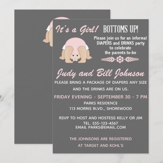  Bottomaten omhoog Uitnodiging van het Baby shower (Voorkant / Achterkant)