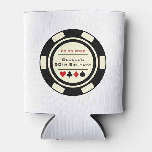 Bottomie in Casino Poker Chip Black White Vegas Blikjeskoeler (Voorkant)