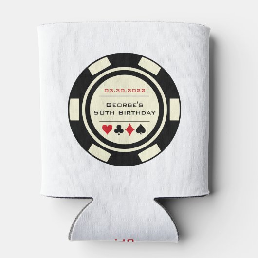 Bottomie in Casino Poker Chip Black White Vegas Blikjeskoeler (Achterkant)