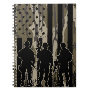 Bottomland Camo Amerikaanse vlag en soldaten Notitieboek
