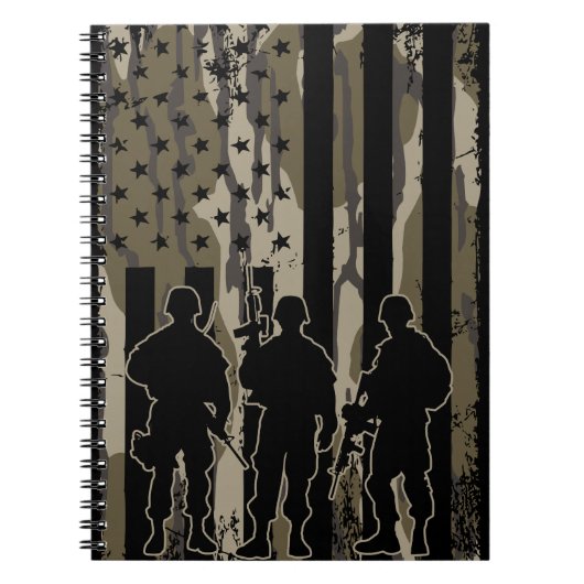 Bottomland Camo Amerikaanse vlag en soldaten Notitieboek (Voorkant)