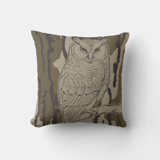 Bottomland Camo Owl op Branch  Kussen (Voorkant)