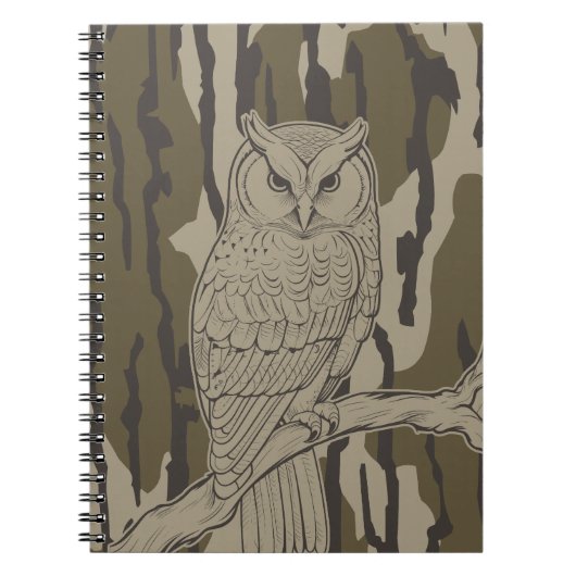 Bottomland Camo Owl op Branch Notitieboek (Voorkant)