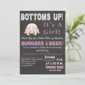 Bottoms Up Baby shower Invitation (roze) Kaart (Staand voorkant)